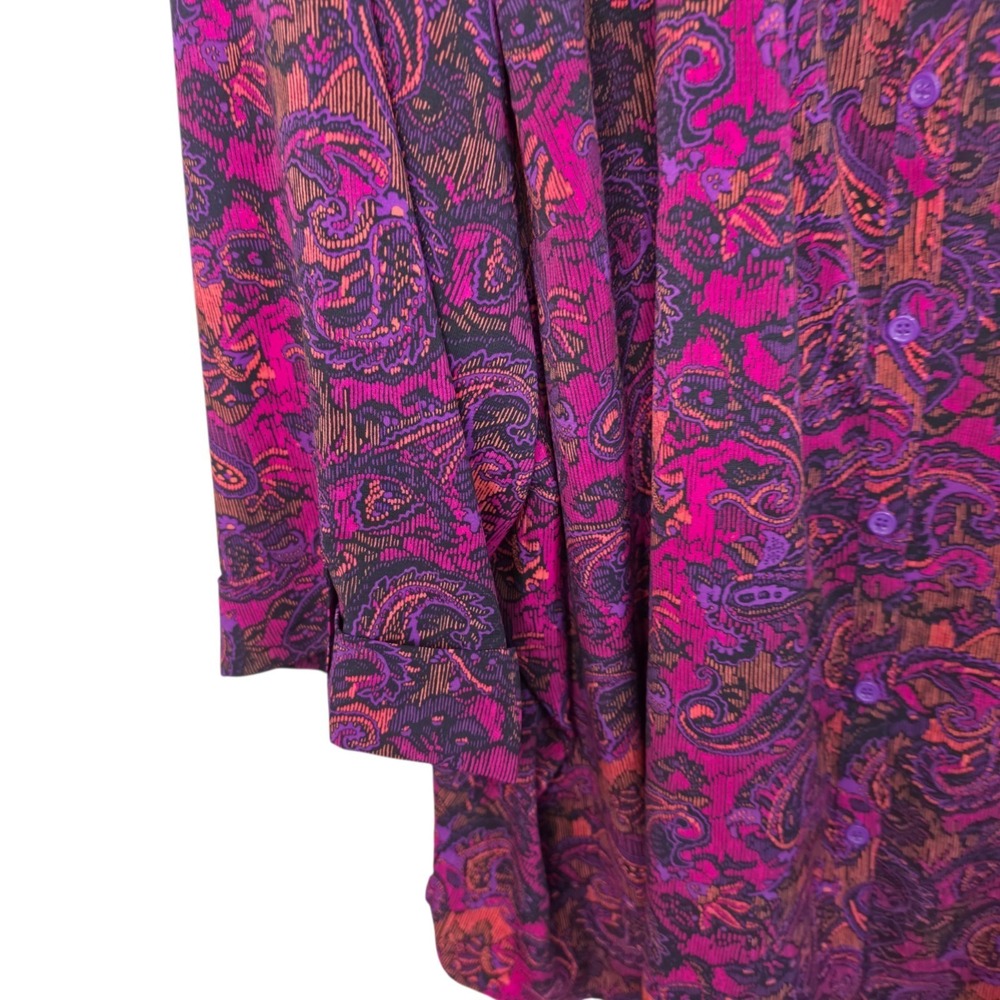 Catherines Top Womens Plus 5X 34/36W Purple Paisley Print Button Up Blouse - Picture 2 of 7